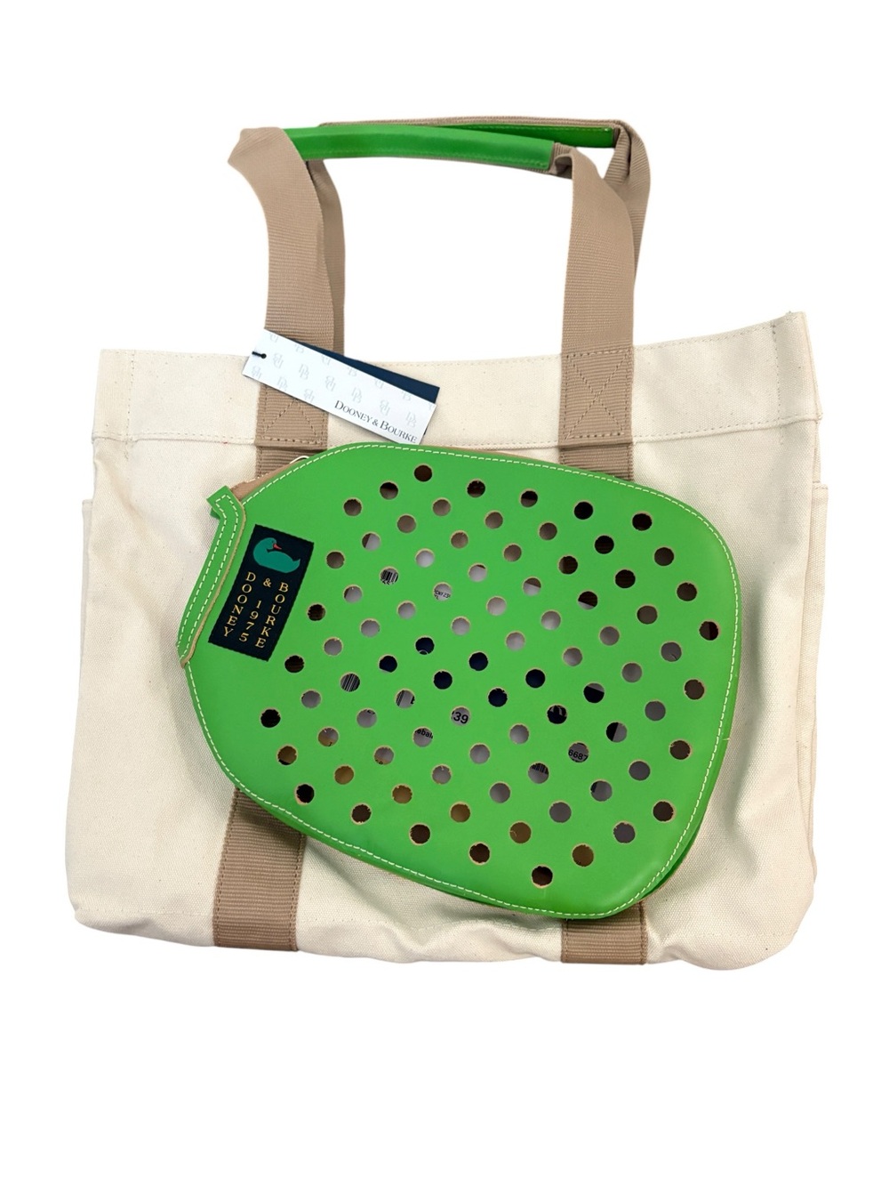 DOONEY & BOURKE Canvas Pickleball Tote 40 Travel Bag NWT Natural Ivory Green